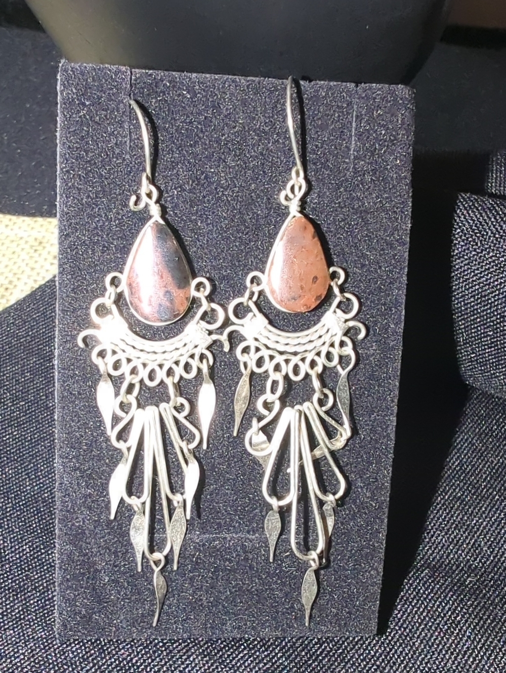 Bohemian Silver Chandelier Earrings with Brown Jasper Teardrop